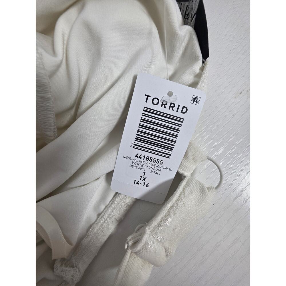 NWT Torrid Lace Maxi Dress Womens 1 White Tiered Boho Romantic Fairycore Plus - Picture 7 of 8
